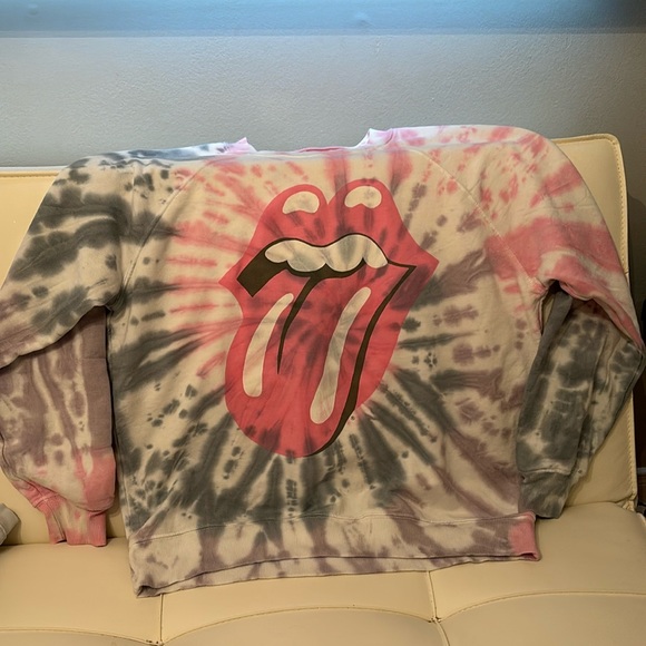 American Eagle Tie dye Rolling Stones tongue logo sweatshirt ladies XS - Picture 1 of 4
